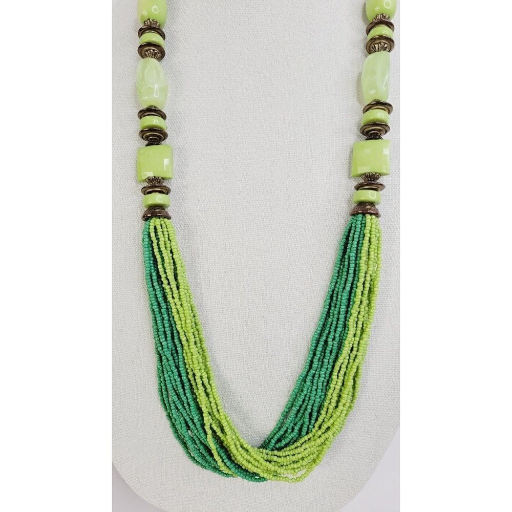 Continuous Statement Multi Strand Beaded Green Ne… - image 2